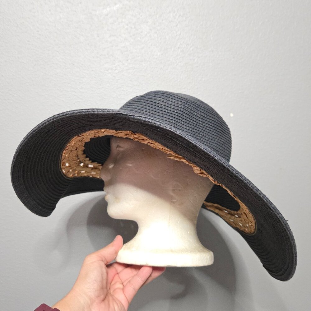 The Royal Standard Wide Brim Floppy Summer Navy & Tan Straw Sun Hat